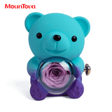 Gradient Blue Teddy Bear and Preserved Rose with Hidden Necklace