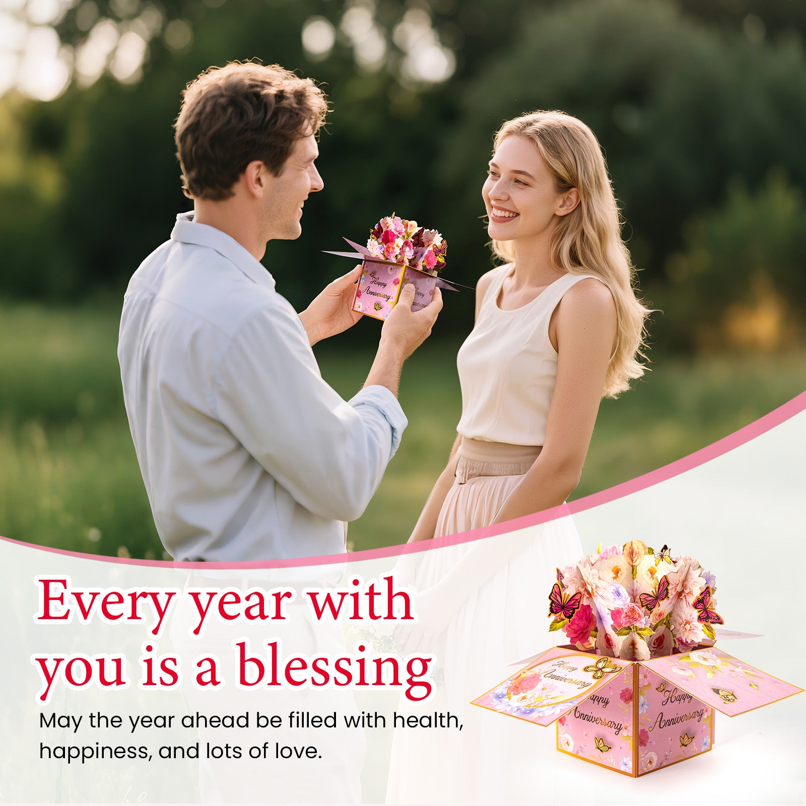 3D Pop Up Anniversary Cards with Music, Romantic LED Light 3D Flower Gift Box