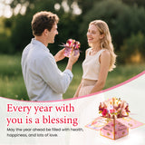 3D Pop Up Anniversary Cards with Music, Romantic LED Light 3D Flower Gift Box