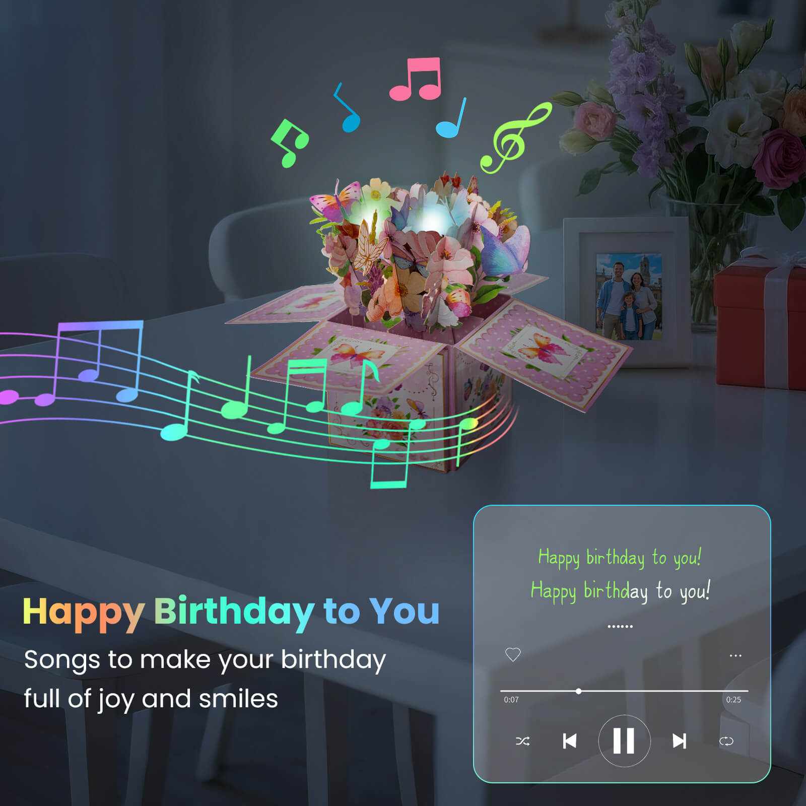 3D Pop Up Birthday Cards with Music, Warming LED Light