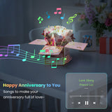 3D Pop Up Anniversary Cards with Music, Romantic LED Light 3D Flower Gift Box