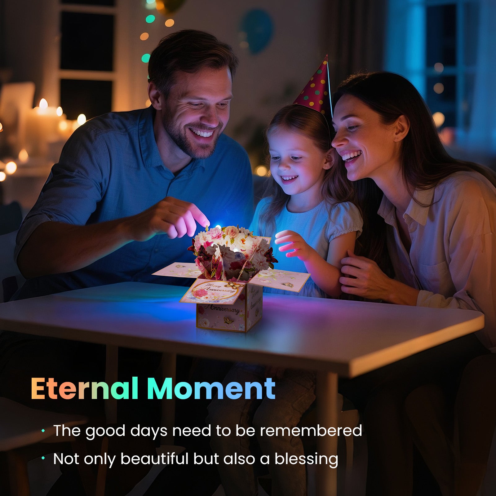3D Pop Up Anniversary Cards with Music, Romantic LED Light 3D Flower Gift Box