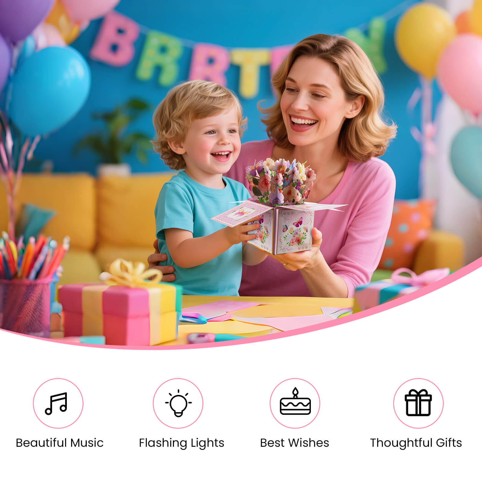 3D Pop Up Birthday Cards with Music, Warming LED Light