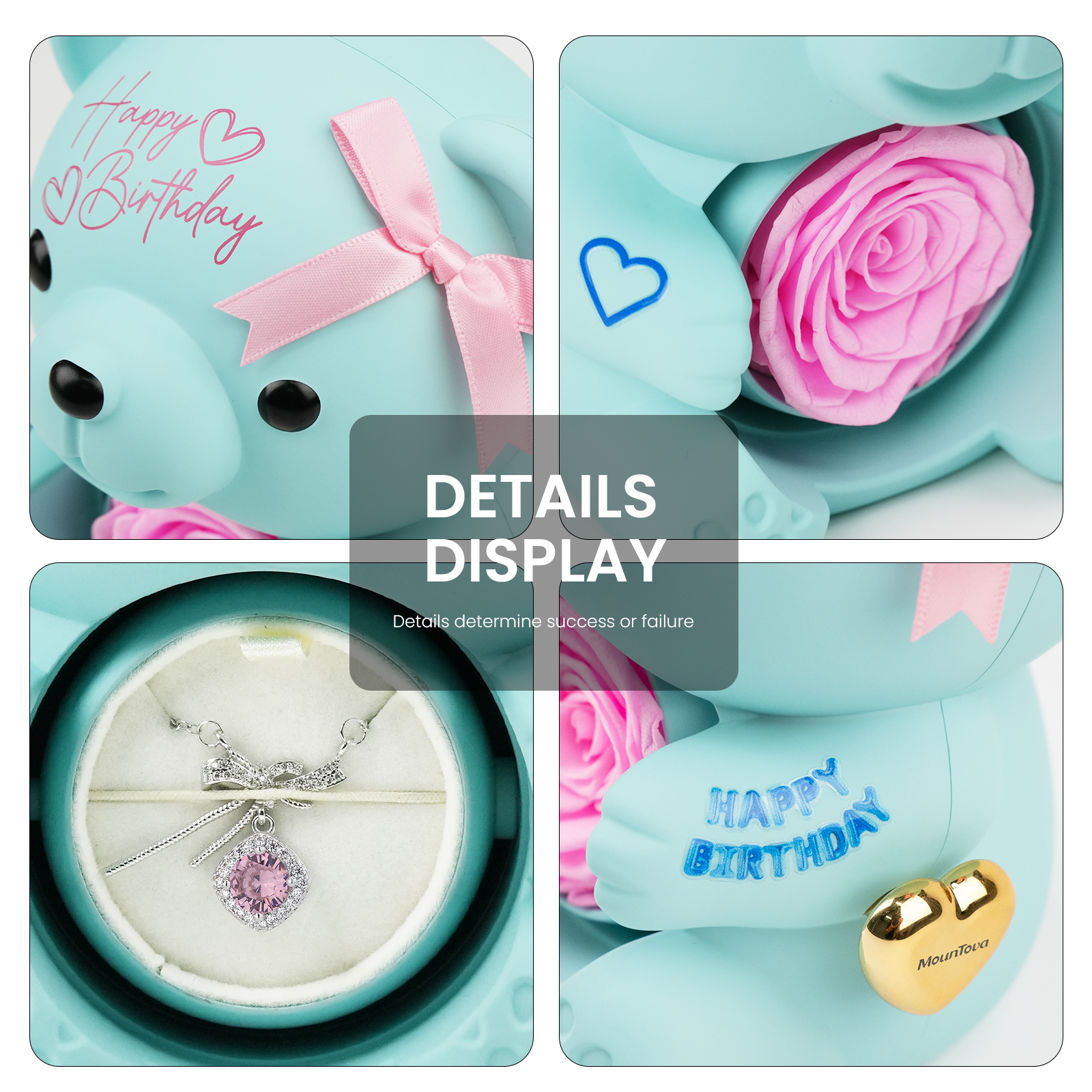 Happy Birthday Teddy Bear with Preserved Flower