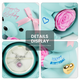 Happy Birthday Teddy Bear with Preserved Flower