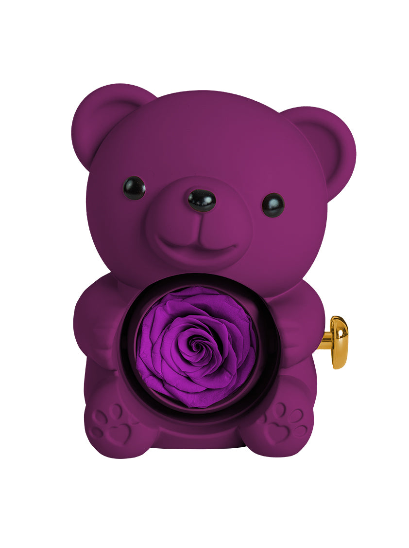 Mountova Teddy Bear Gift Box with Rotating Eternal Flower(Royal Purple)