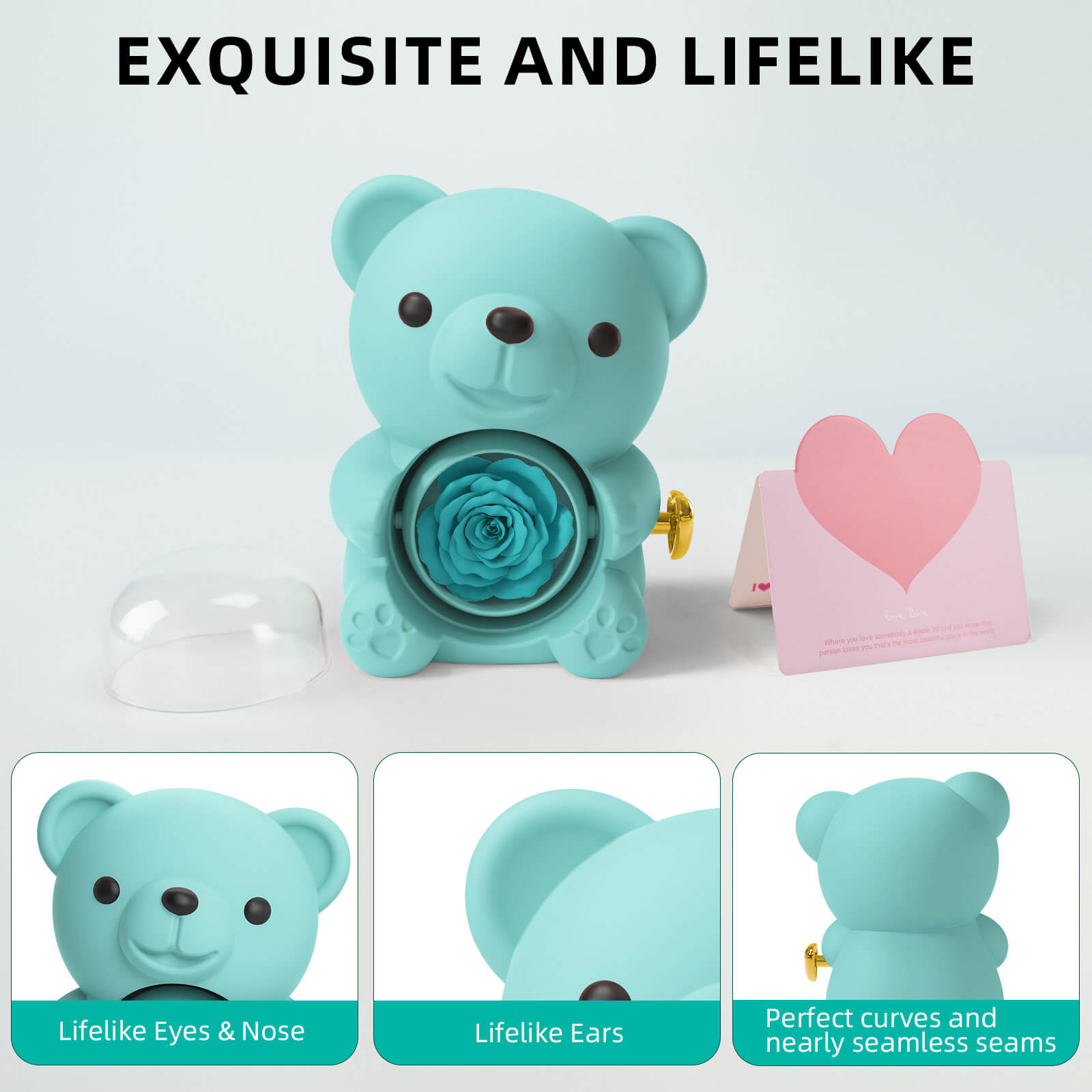 Mountova Teddy Bear with Preserved Flower(Tiffany Blue)