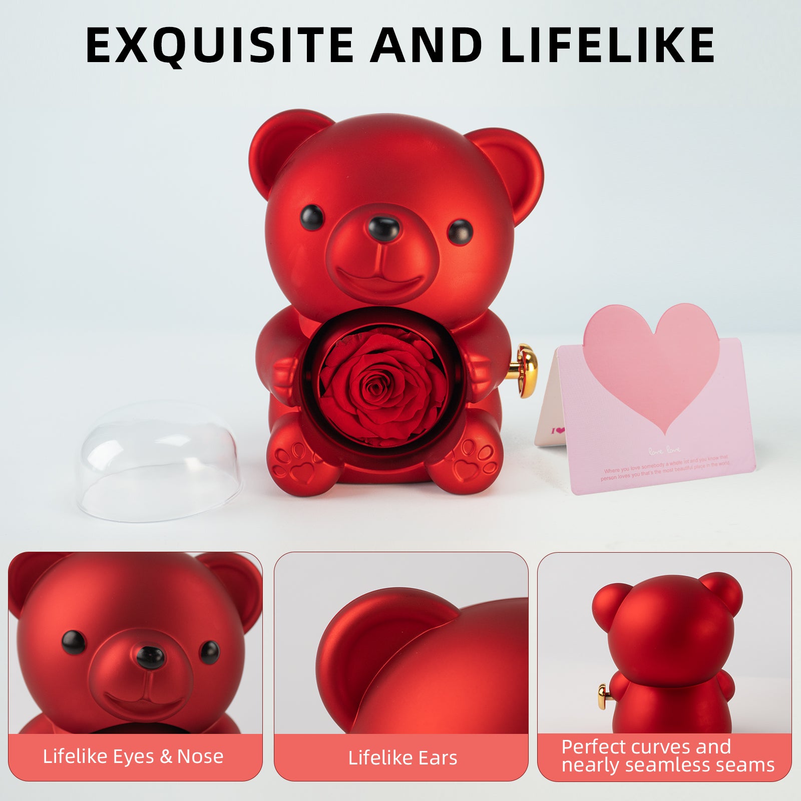 Mountova Pro Teddy Bear and Rose with Hidden Necklace, Romantic Gift for Her