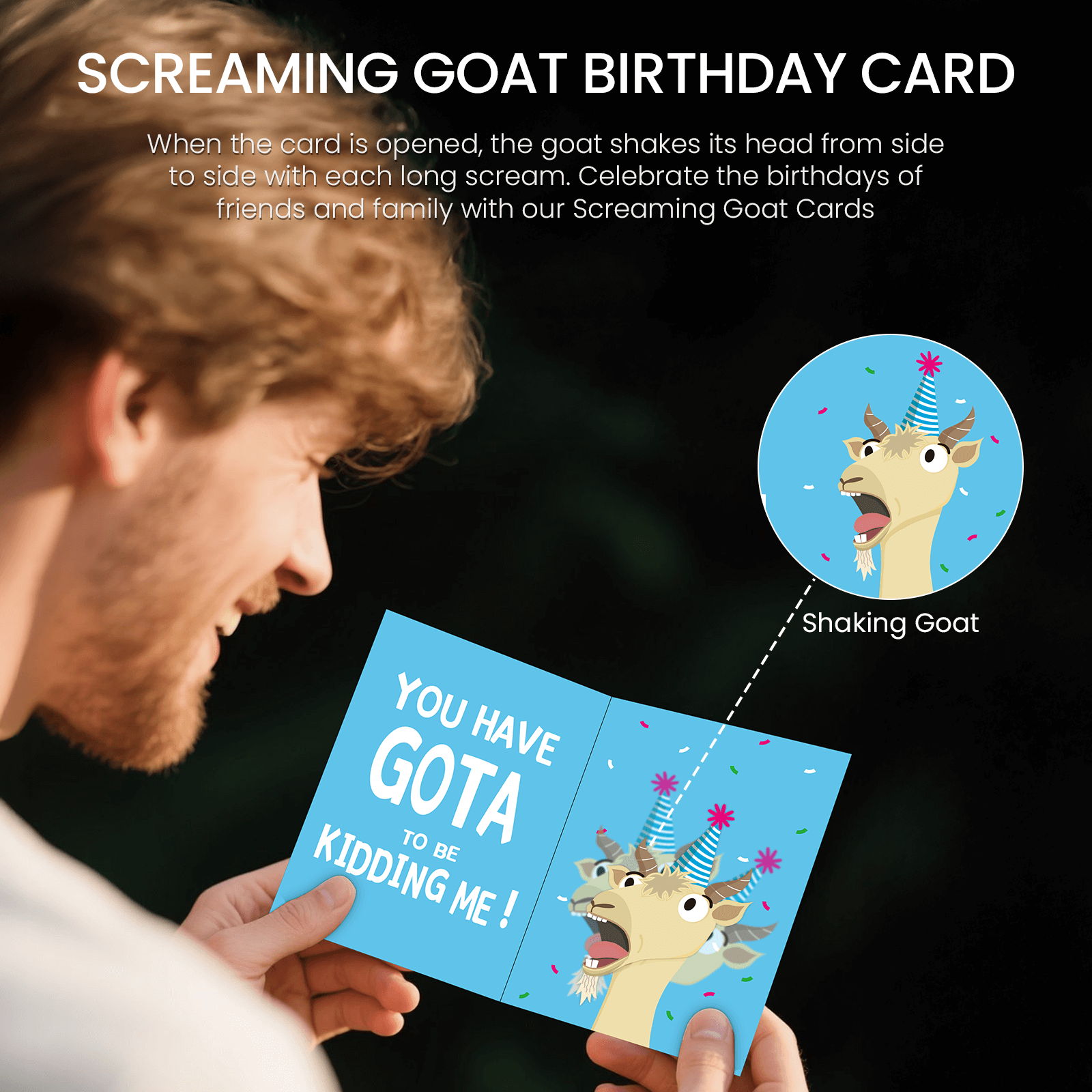 Screaming Goat Birthday Card,  Funny Birthday Card for Men Women Kids