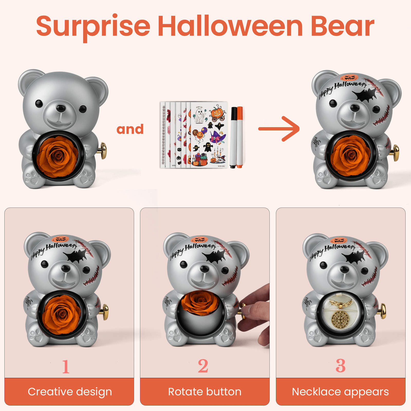 Hellowin DIY Teddy Bear with Preserved Flower