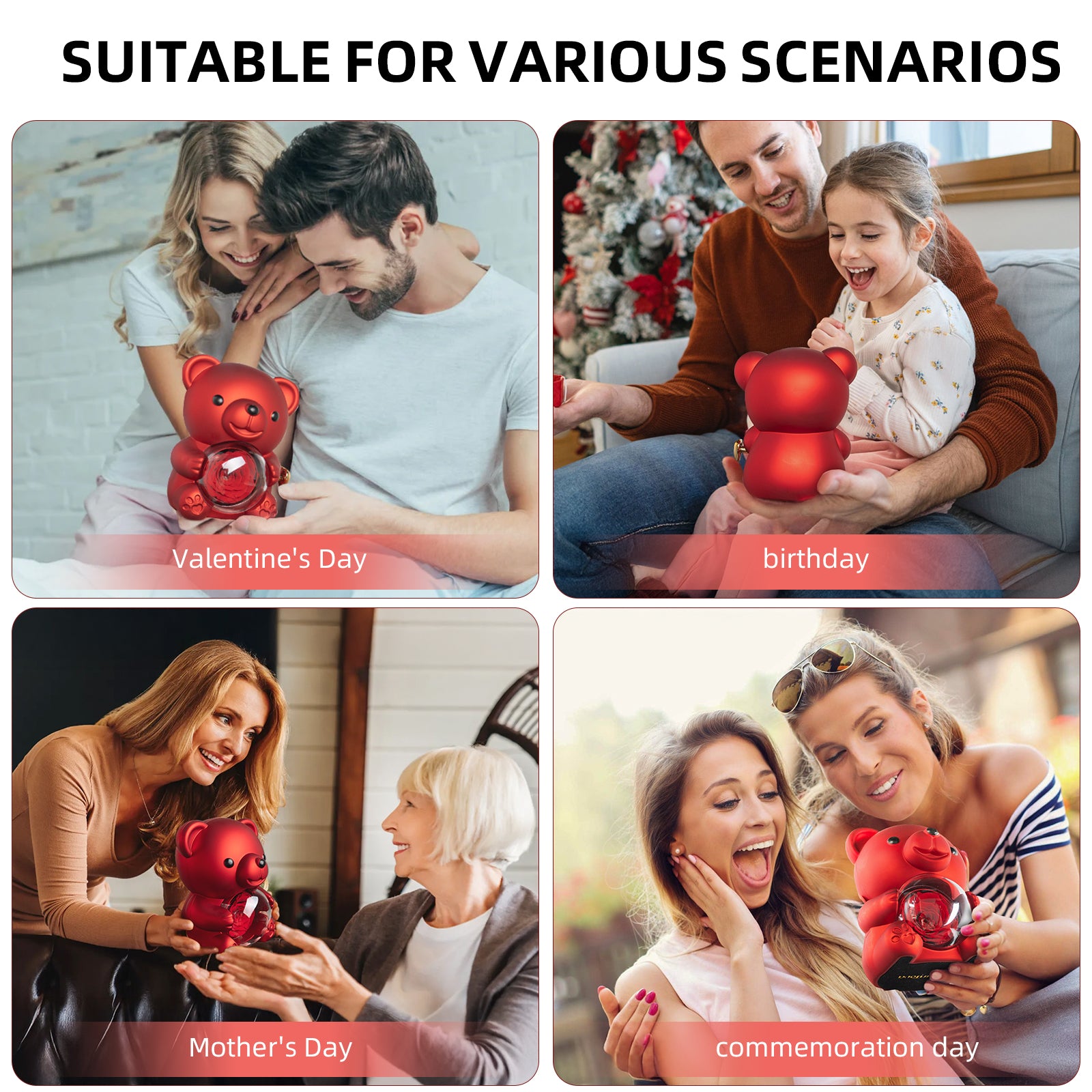 Mountova Pro Teddy Bear and Rose with Hidden Necklace, Romantic Gift for Her