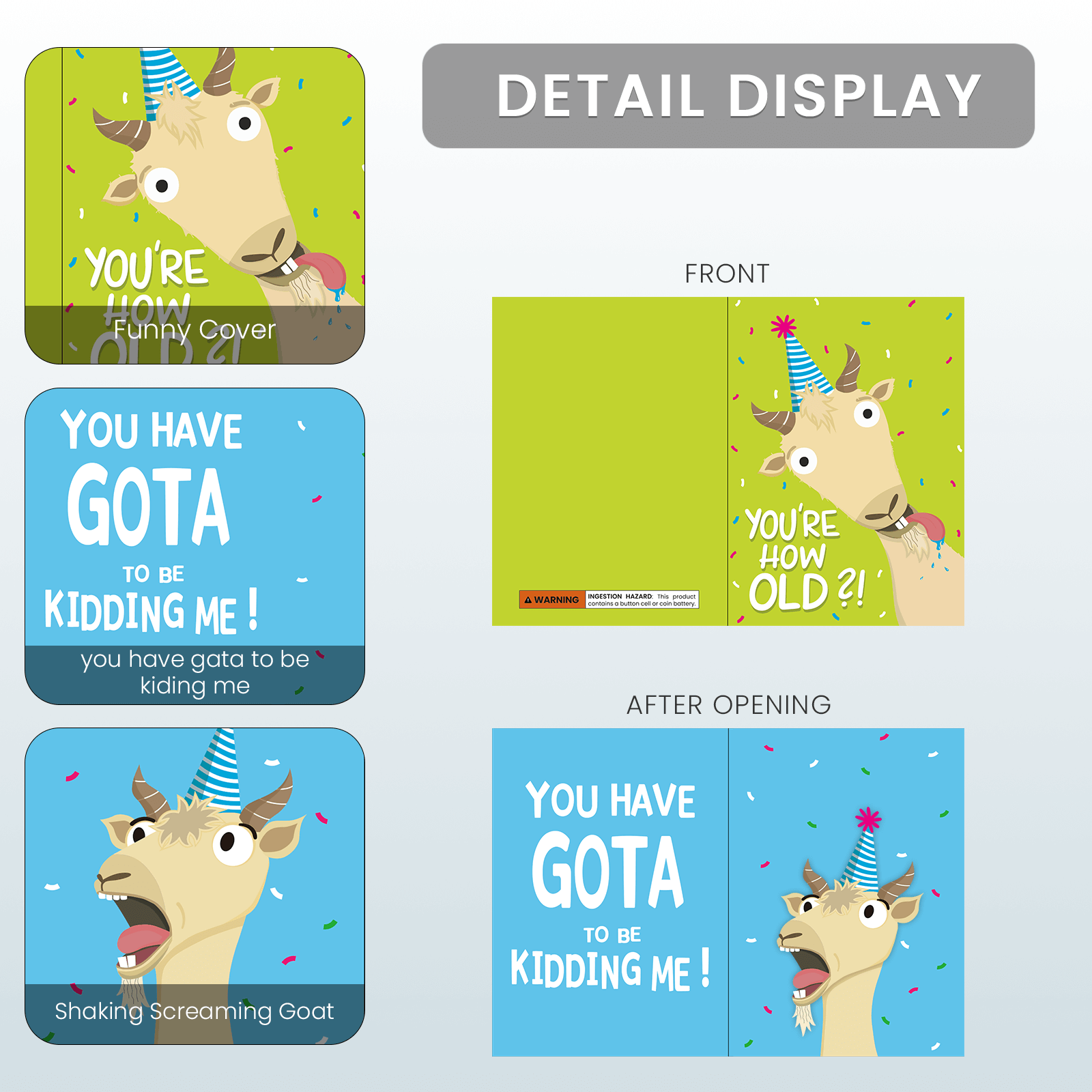 Screaming Goat Birthday Card,  Funny Birthday Card for Men Women Kids