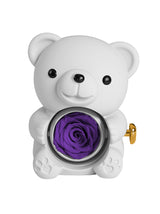 MounTova Teddy Bear with Preserved Flower, Gift Box with Necklace(White)