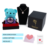 Gradient Blue Teddy Bear and Preserved Rose with Hidden Necklace