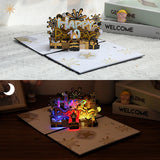Black gold cake with music, lights and blown candles, 3D Greeting Card