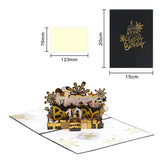 Black gold cake with music, lights and blown candles, 3D Greeting Card