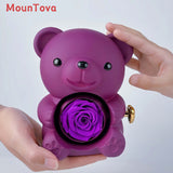 Mountova Teddy Bear Gift Box with Rotating Eternal Flower(Royal Purple)