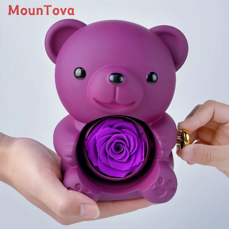 Mountova Teddy Bear Gift Box with Rotating Eternal Flower(Royal Purple)