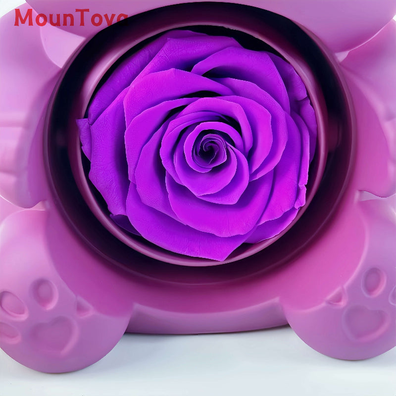 Mountova Teddy Bear Gift Box with Rotating Eternal Flower(Royal Purple)