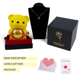 Mountova Gradient Yellow Teddy Bear and Preserved Flower with Hidden Necklace