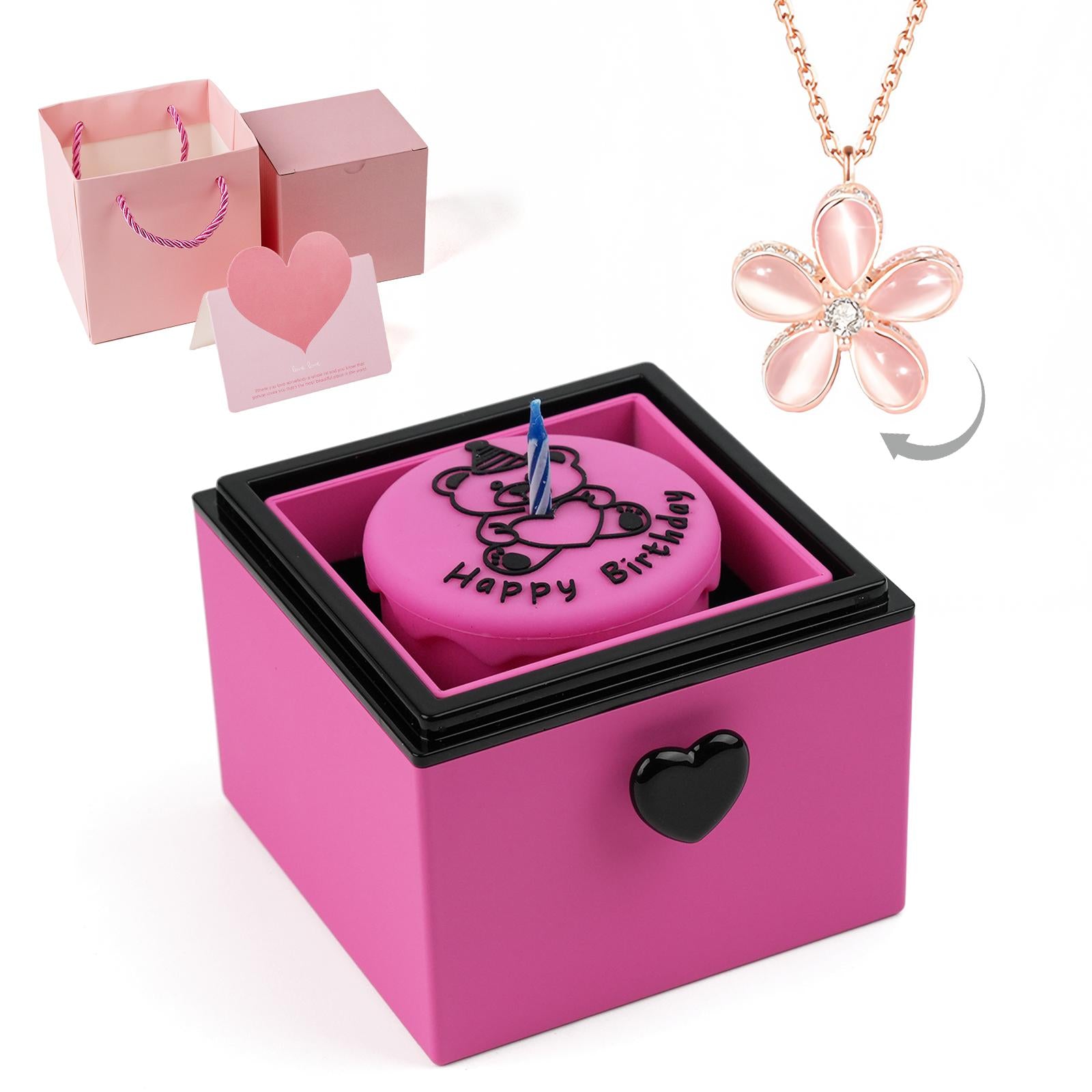 Automatic Flip Gift Box, Rose Box with Love Necklace, Gift for Her