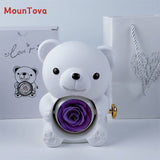 MounTova Teddy Bear with Preserved Flower, Gift Box with Necklace(White)