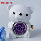 MounTova Teddy Bear with Preserved Flower, Gift Box with Necklace(White)