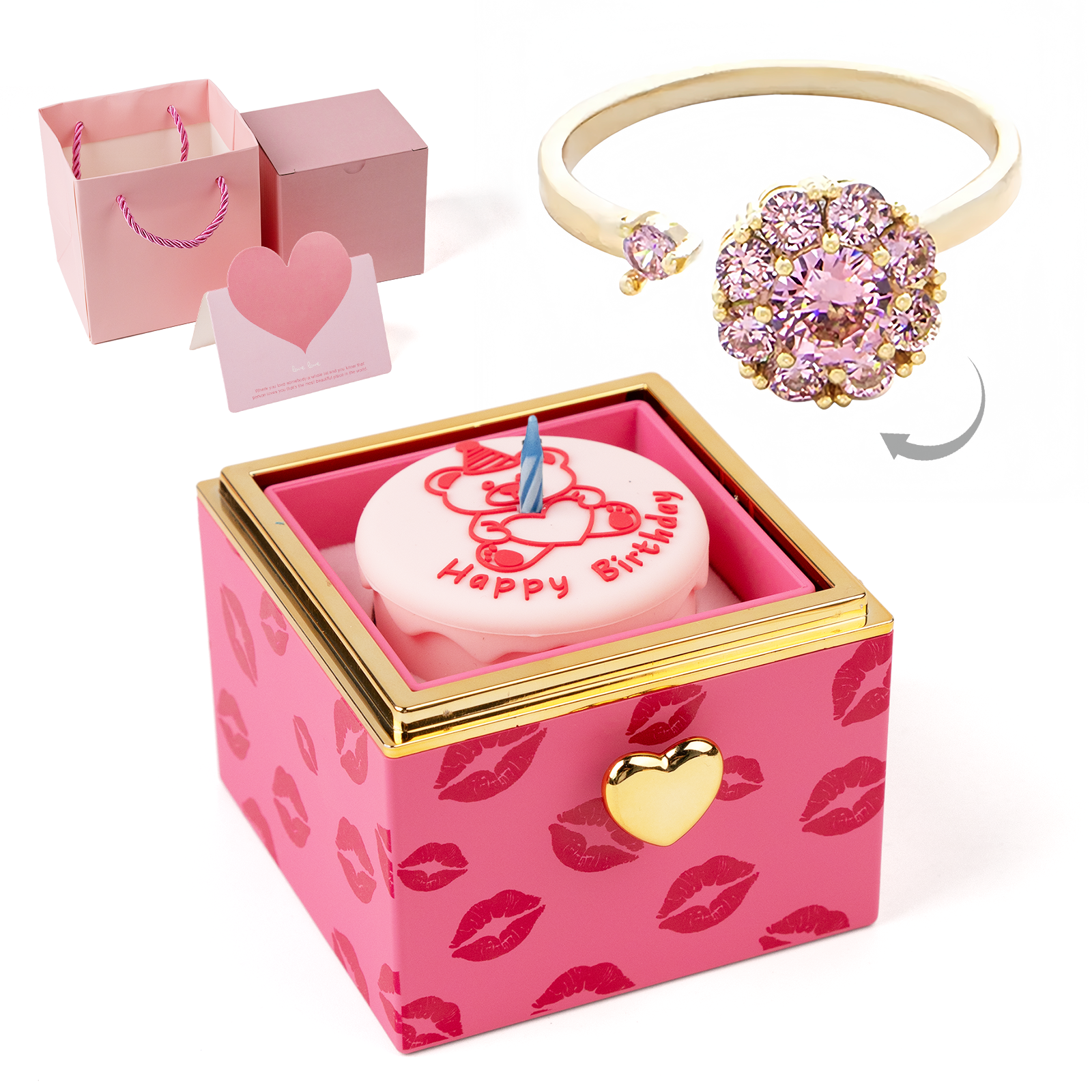 Automatic Flip Gift Box, Rose Box with Love Necklace, Gift for Her
