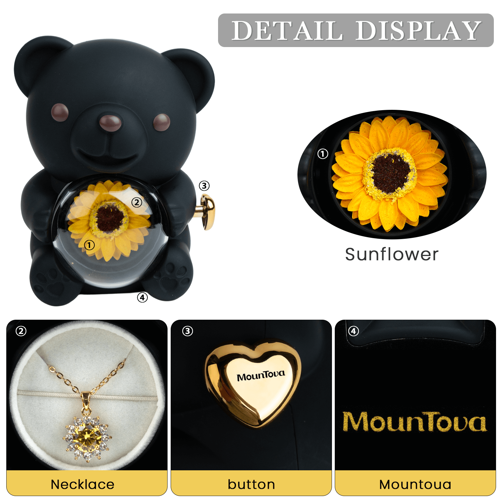 teddy bear with preserved flower