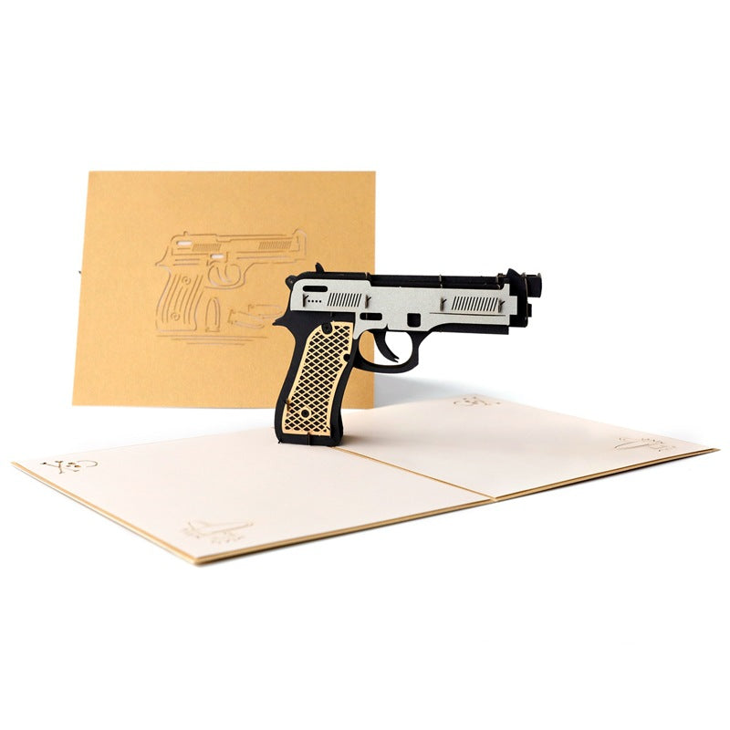 Vintage Pistol Pop up Card, 3D Greeting Card for Dad