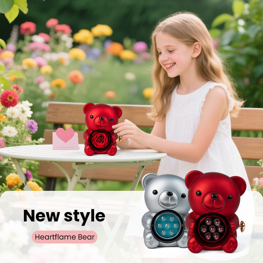 Red Teddy Bear and Preserved Flower with Heartfelt Message