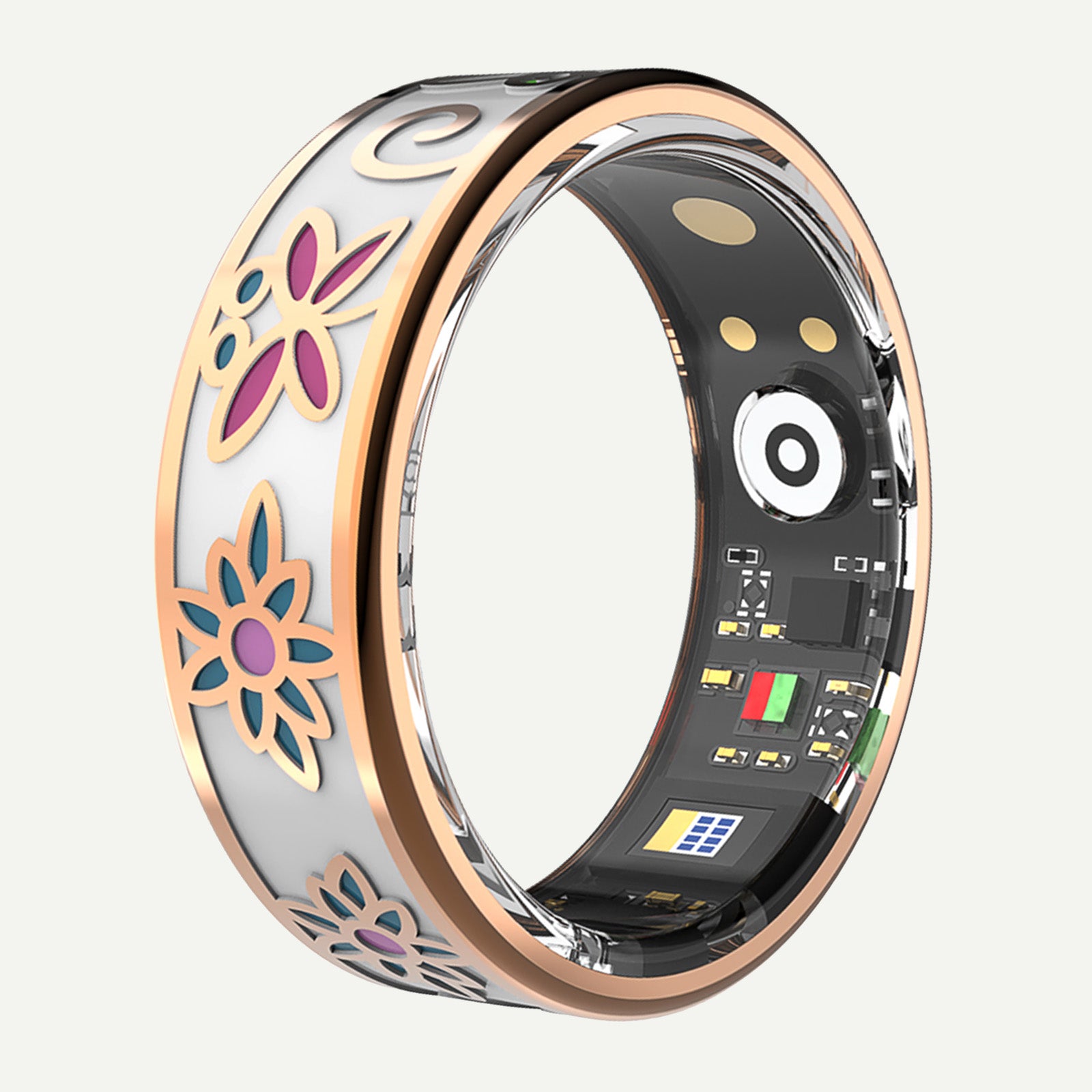 Unisex Smart Ring IP68 Waterproof Enamel Rose Gold Health Tracker Heart Rate Blood Oxygen Sleep Period Monitoring Compatible with iPhone Android