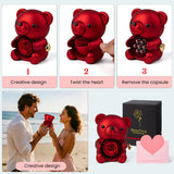 Red Teddy Bear and Preserved Flower with Heartfelt Message