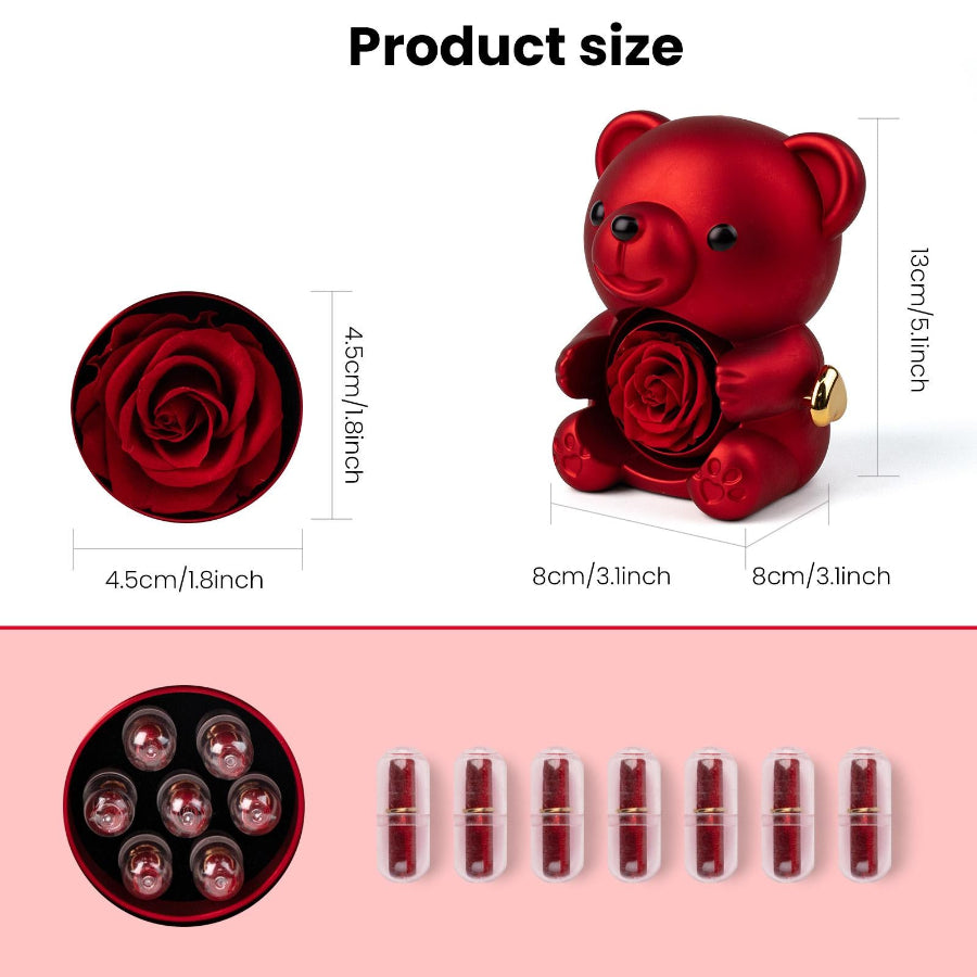 Red Teddy Bear and Preserved Flower with Heartfelt Message