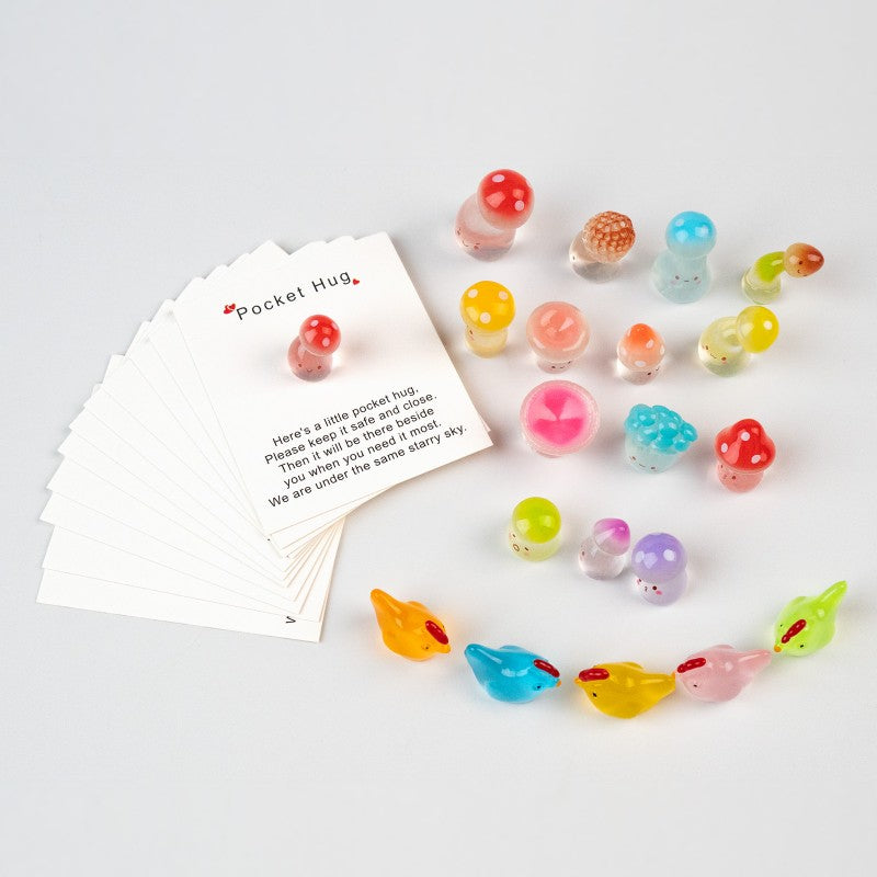 Champignon et poulet en perles de résine 3D, ensemble de câlins de poche, 20 pièces pour 1 ensemble