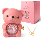 Mountova Teddy Bear Gift Box with Rotating Eternal Flower（Blush Pink)