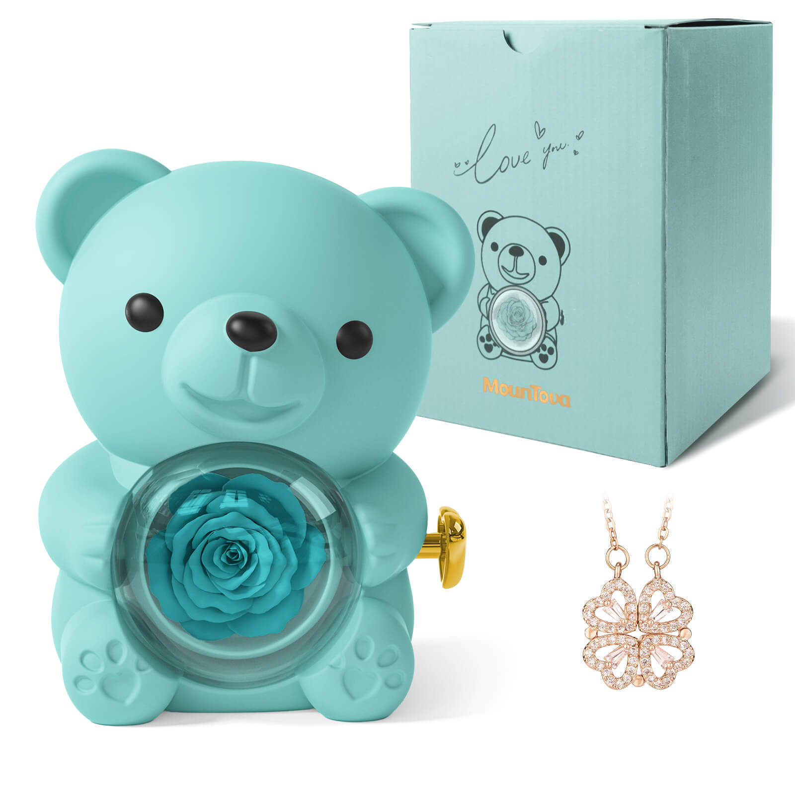 Mountova Teddy Bear with Preserved Flower（Tiffany Blue)