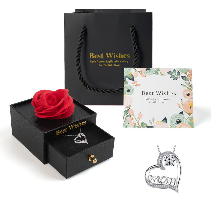 Coffret cadeau savon rose avec collier en argent, cadeau pour elle (noir)