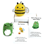 Porte-clés d'encouragement « Bee Positive » et « Frog-et to Smile » en forme d'animal crocheté