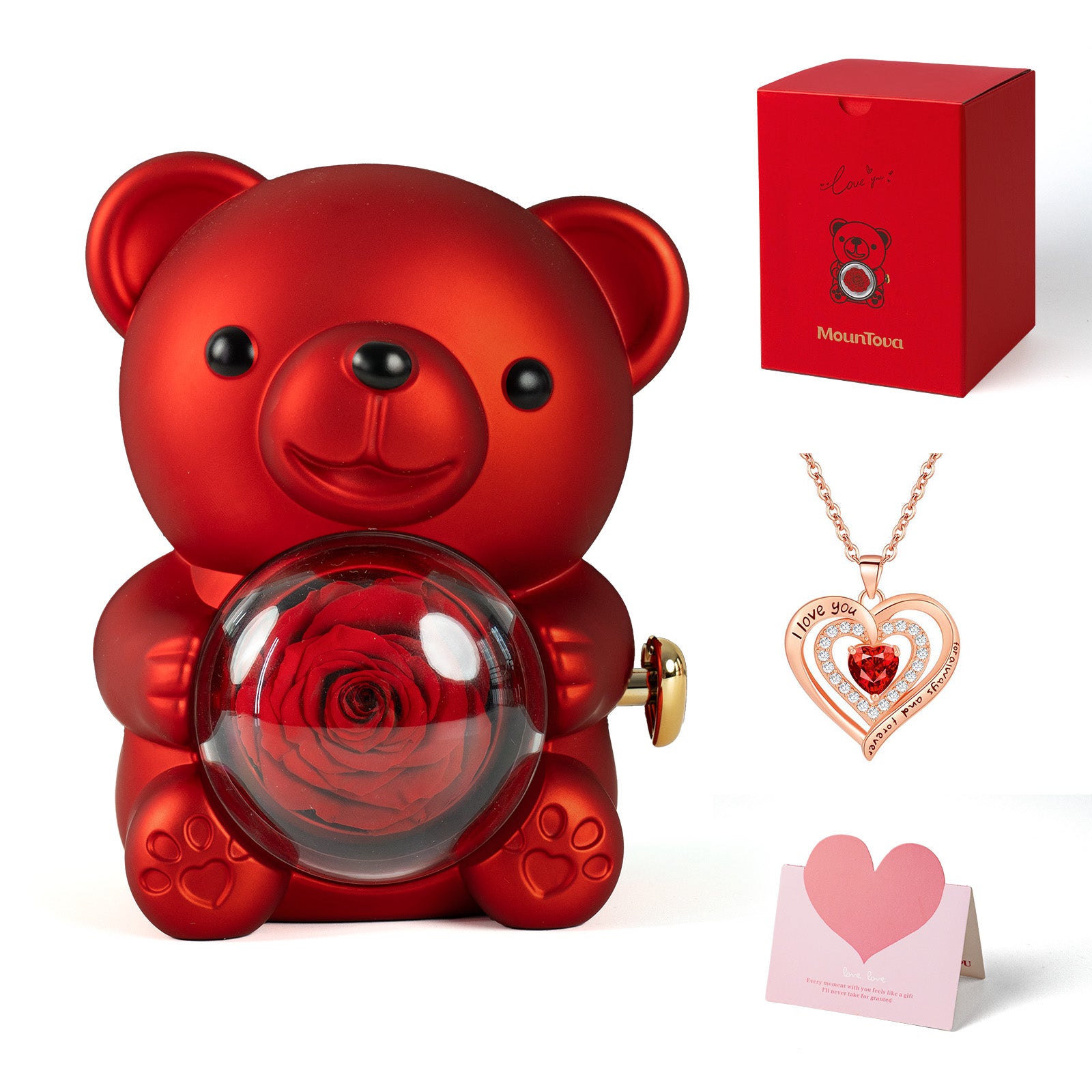 Mountova Lucky Sunflower Bear Necklace Gift Box Set, Romantic Jewelry for Mom, Daughter, Girlfriend, Birthday & Anniversary, Cute Room Decor