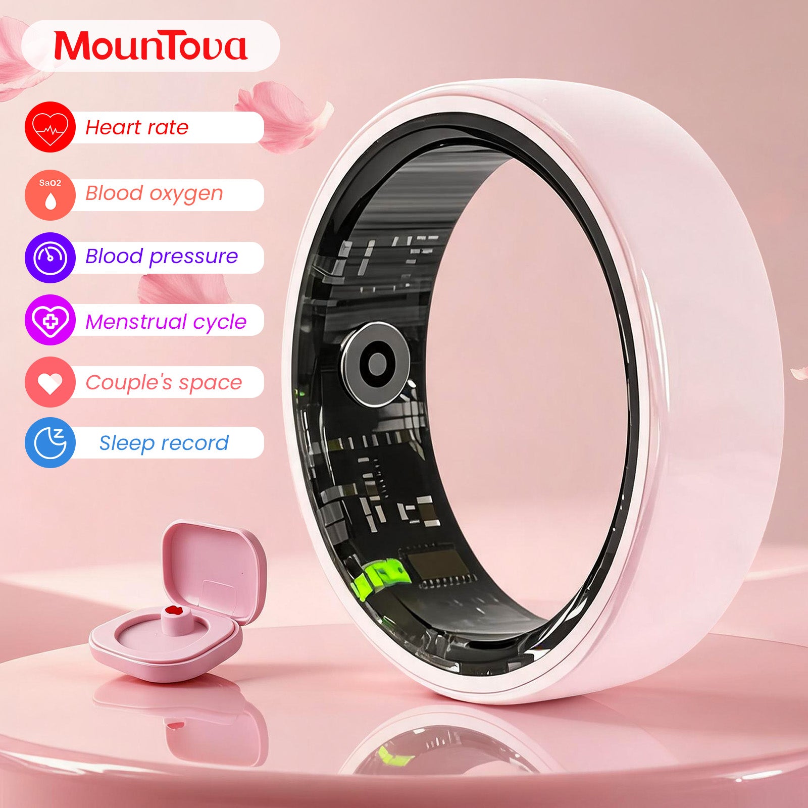 Smart Health Ring - Heart Rate Blood Oxygen Sleep Monitor, Couple Interactive 5ATM Waterproof Fitness Tracker Ring