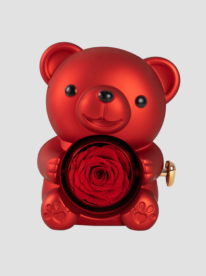 Mountova Teddy Bear with Preserved Flowers, Gift Box with Necklace