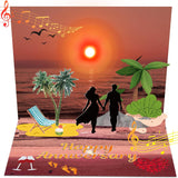 Anniversary Card with Music and Lights, 3D Pop Up Happy Anniversary Cards for Women Men Wife Husband Couple, Beach Vacation Invitation Card for Him or Her