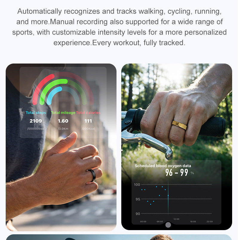 Mountova TR5 Smart Ring – Health & Sleep Tracker with Heart Rate, Blood Oxygen Monitoring, IP68 Waterproof, Wireless Charging Case
