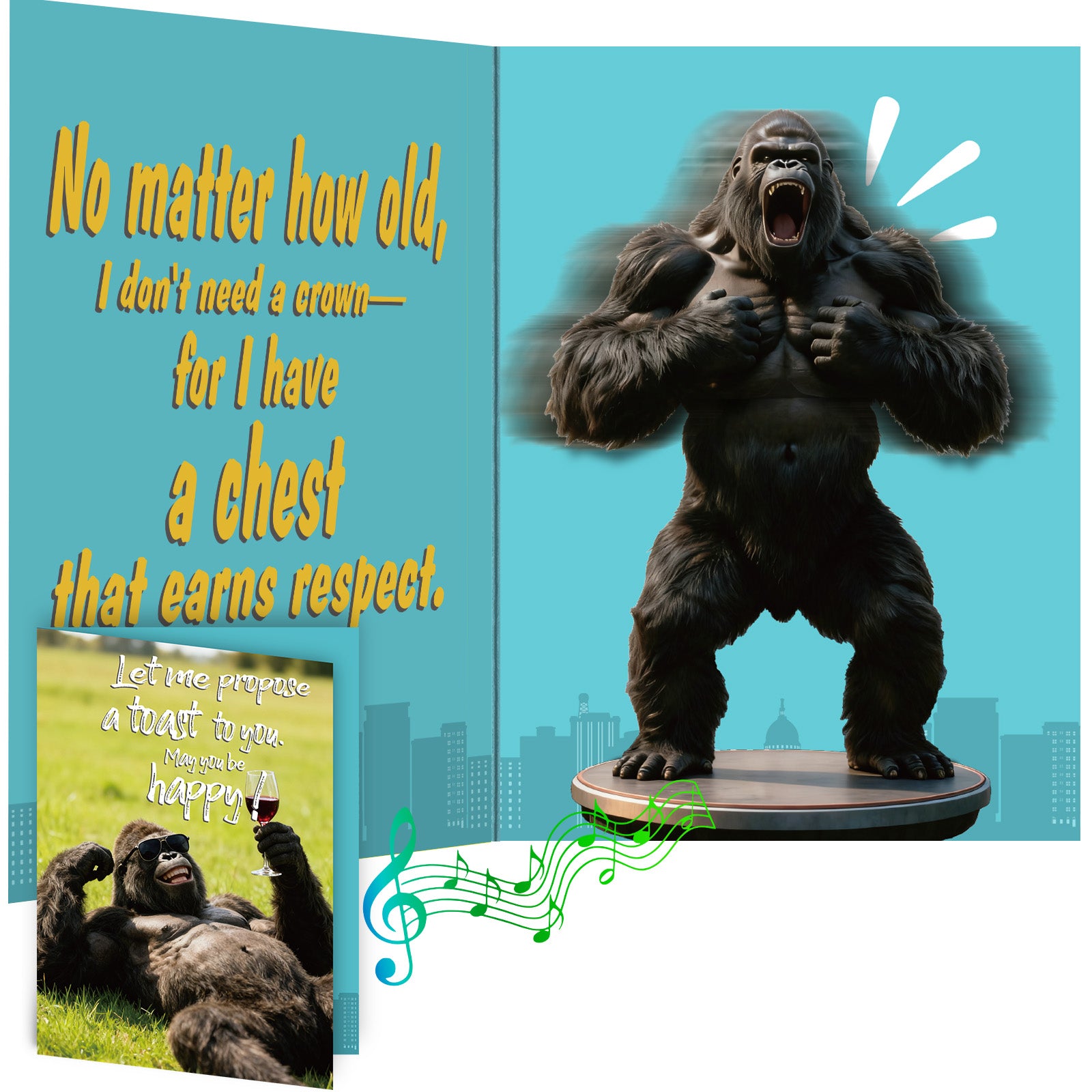 Funny Birthday Card with Sound, Shaking Gorilla Musical Interactive Greeting Card for Men Women Kids, Happy Birthday Gag Gift for Family Friends Coworkers