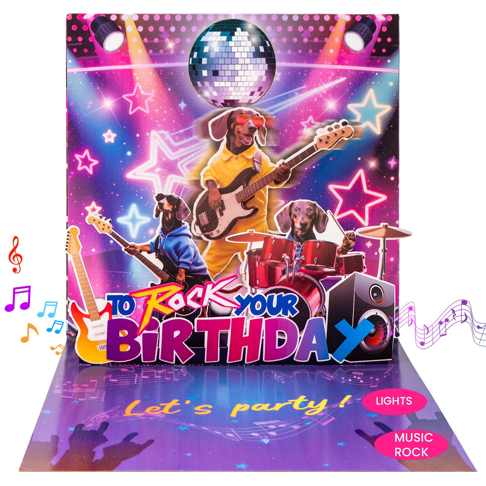 mountova Birthday Card, Funny Birthday Cards for Men Women Kids, Exquisite MUSICAL & SHAKING & LIGHTING Rock Band Dog Pop-up Greeting Card Gifts with Envelope, 6.1 x 6.1 Inch