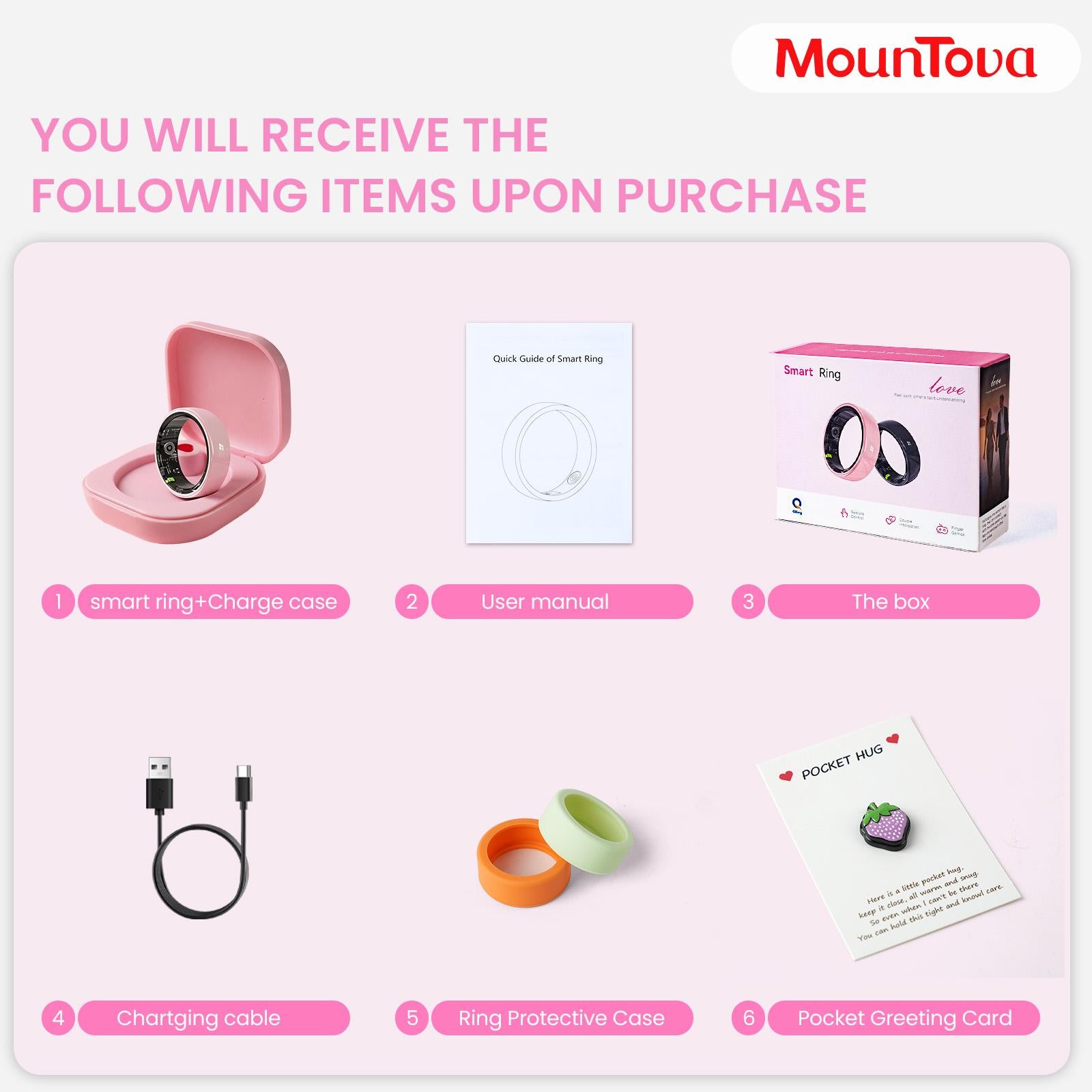 #6-#11 Pink White & Black Ceramic Smart Rings for Women & Men,Waterproof Wearable Fitness Trackers,Heart Rate,Stress & Cycle Monitor,Sleep Tracker, IP68 Waterproof,5-7 Day Battery, iOS & Android Compatible with Charging Case,Couple Gift