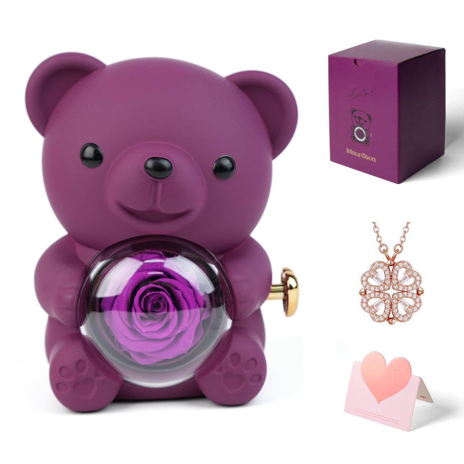 Mountova Lucky Sunflower Bear Necklace Gift Box Set, Romantic Jewelry for Mom, Daughter, Girlfriend, Birthday & Anniversary, Cute Room Decor