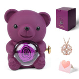 Eternal Rose Bear with Heart Necklace, Romantic Jewelry Gift Box, I Love You Pendant for Wife, Girlfriend, Birthday Anniversary