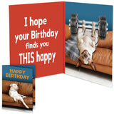Mountova Funny Animated Birthday Card with Sound, Shaking Barbell Dog, Interactive Humorous Greeting Card with Envelope, Happy Birthday Gift for Family, Friends, Coworkers